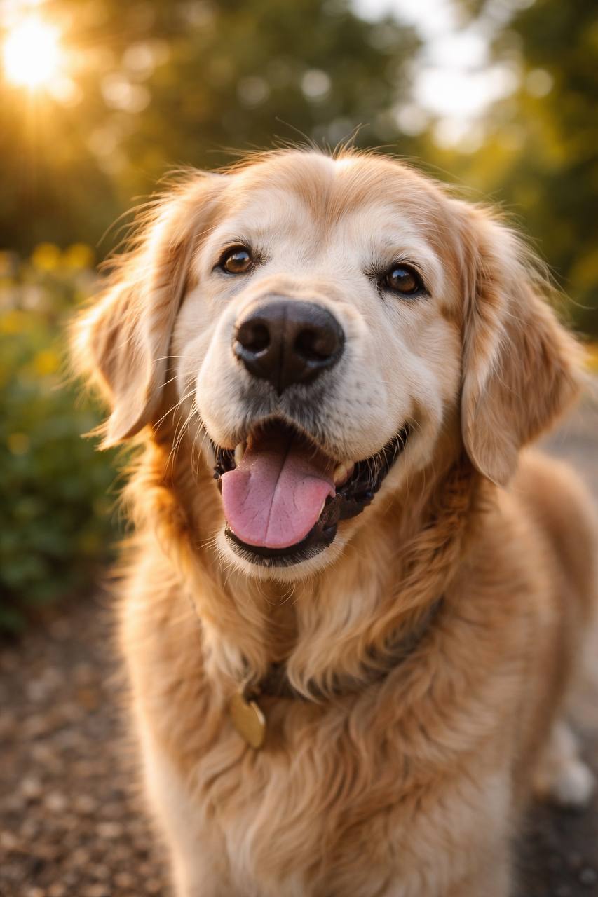 Golden retriever al tramonto